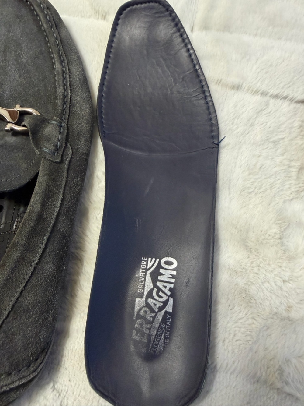 $850 Salvatore Ferragamo Gancini Ornament Bit Suede Driving Loafers Gray 10 11 - Picture 16 of 16